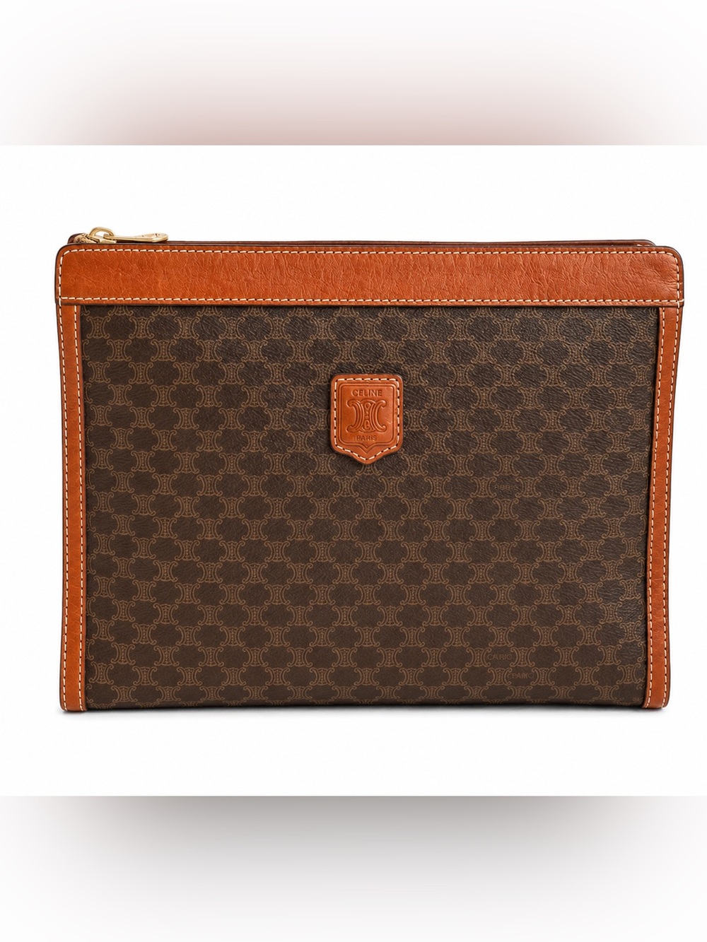 Celine Macadam Monogram Brown Canvas Leather Zip Clutch Pouch Vintage - Picture 2 of 15